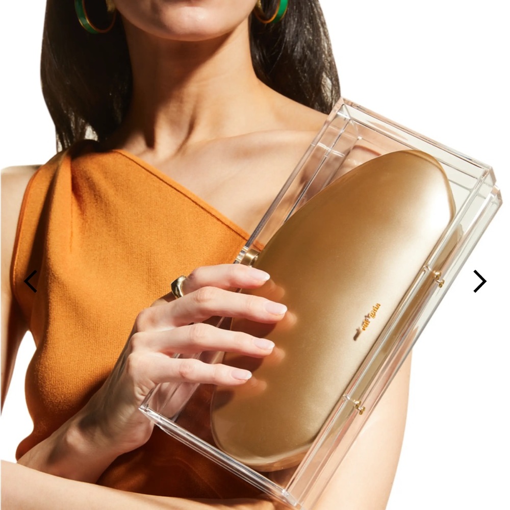 Cult Gaia "Annika" metallic acrylic clutch bag with transparent cover